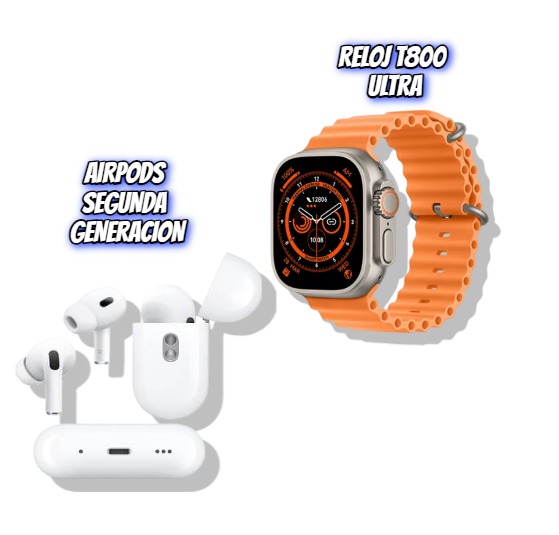 Airpods Pro 2 2023 Control De Ruido Tactil 1:1 + Smartwatch T800 Ultra Doble Manillas Pulso
